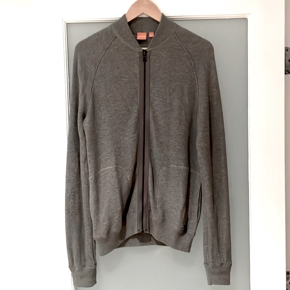 Hugo Boss Orange Gray Zip-Up Sweater Jacket | Lightweight Knit | Men’s M